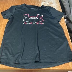 Under Armour Kids Black and Pink Logo T-Shirt